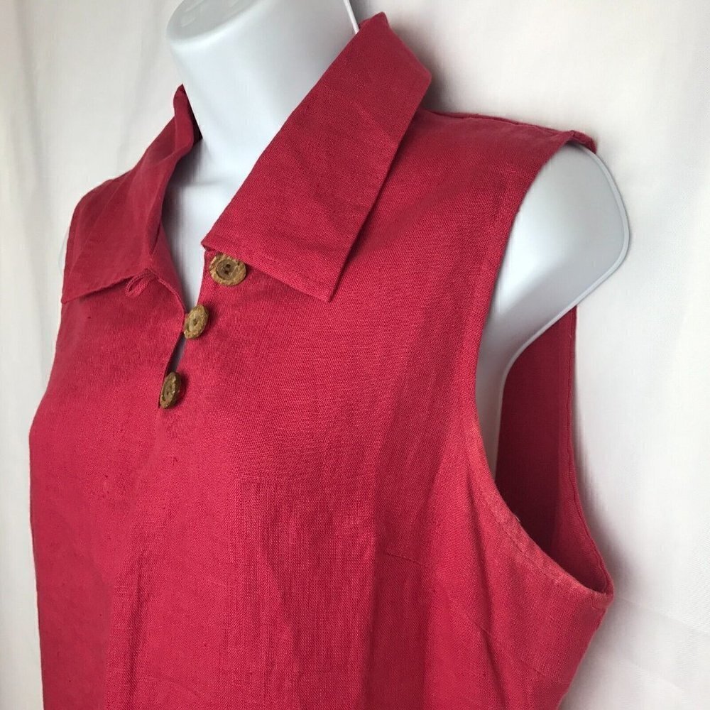 Vintage Red 100% Linen Sleeveless Sheath Maxi Long Dress 10 Collared Willi Wear - Picture 6 of 12